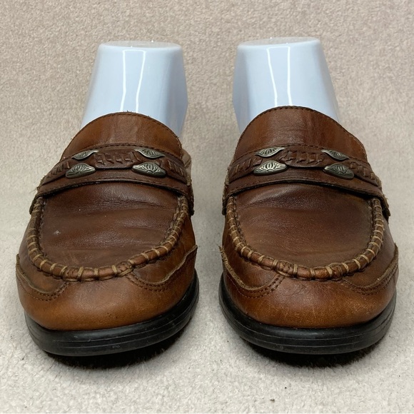 Vintage G. Wiz Slip On Loafer Mules-Brown Leather & Metal Detail-Women’s 7.5-Vtg - Picture 3 of 10